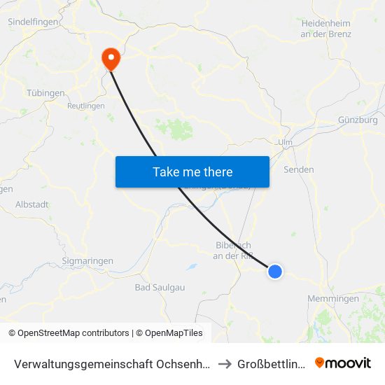 Verwaltungsgemeinschaft Ochsenhausen to Großbettlingen map