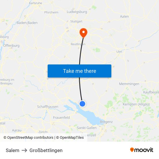 Salem to Großbettlingen map