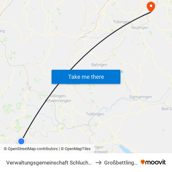 Verwaltungsgemeinschaft Schluchsee to Großbettlingen map