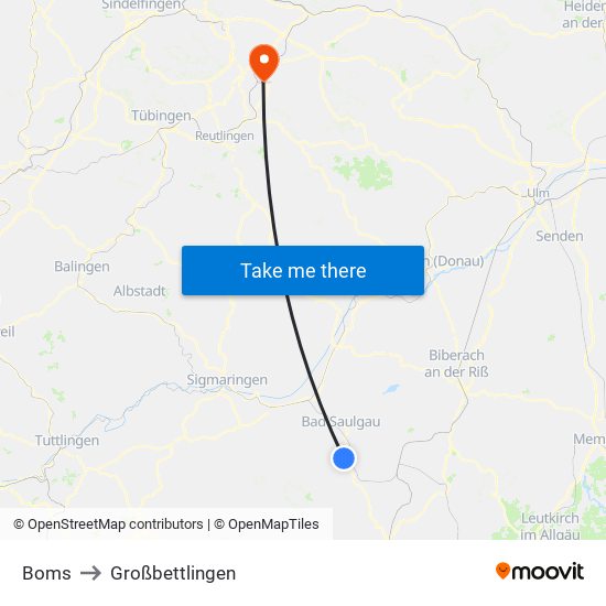 Boms to Großbettlingen map