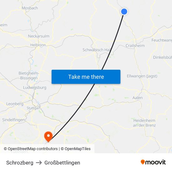 Schrozberg to Großbettlingen map
