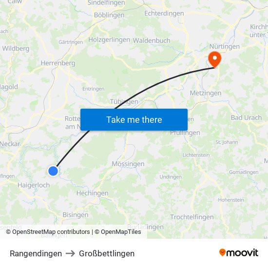 Rangendingen to Großbettlingen map