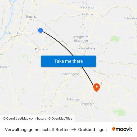 Verwaltungsgemeinschaft Bretten to Großbettlingen map