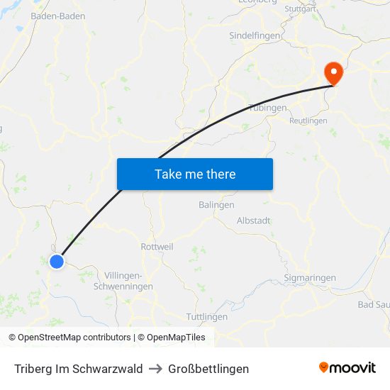 Triberg Im Schwarzwald to Großbettlingen map