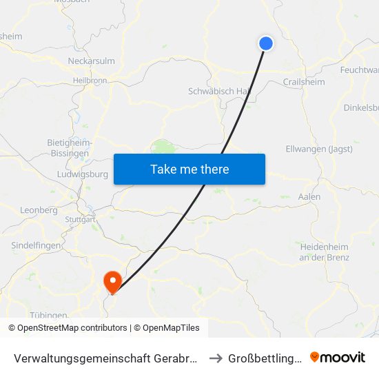 Verwaltungsgemeinschaft Gerabronn to Großbettlingen map