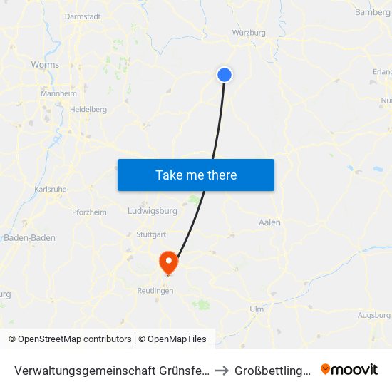 Verwaltungsgemeinschaft Grünsfeld to Großbettlingen map