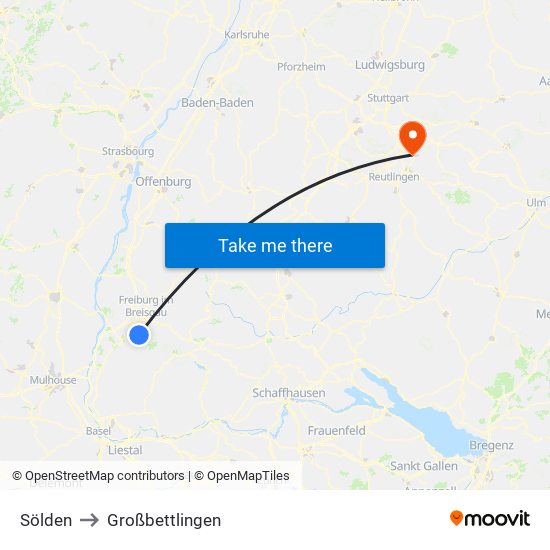 Sölden to Großbettlingen map