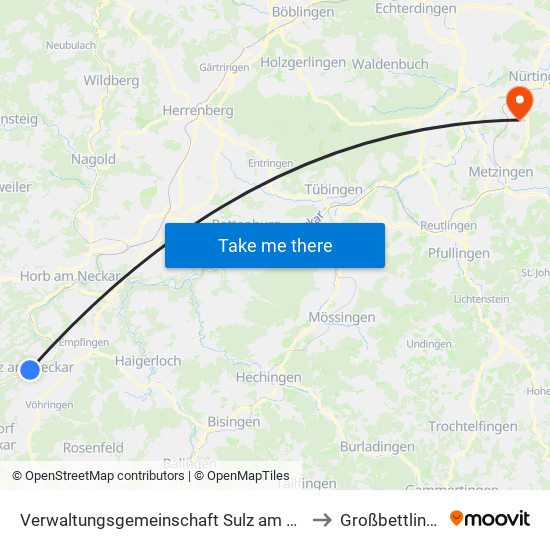 Verwaltungsgemeinschaft Sulz am Neckar to Großbettlingen map