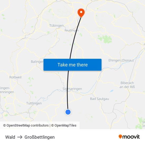 Wald to Großbettlingen map