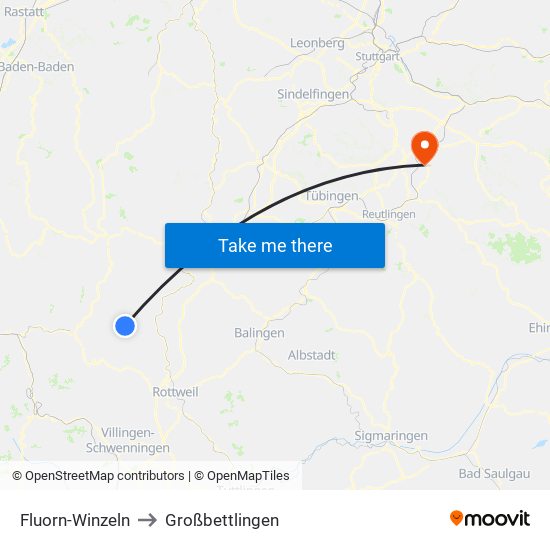Fluorn-Winzeln to Großbettlingen map