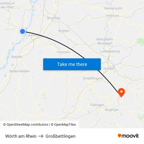 Wörth am Rhein to Großbettlingen map