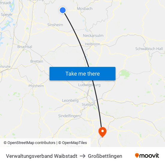 Verwaltungsverband Waibstadt to Großbettlingen map