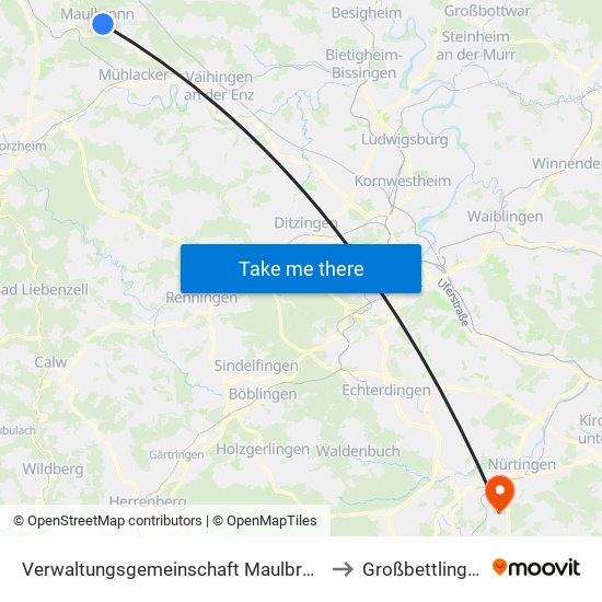 Verwaltungsgemeinschaft Maulbronn to Großbettlingen map