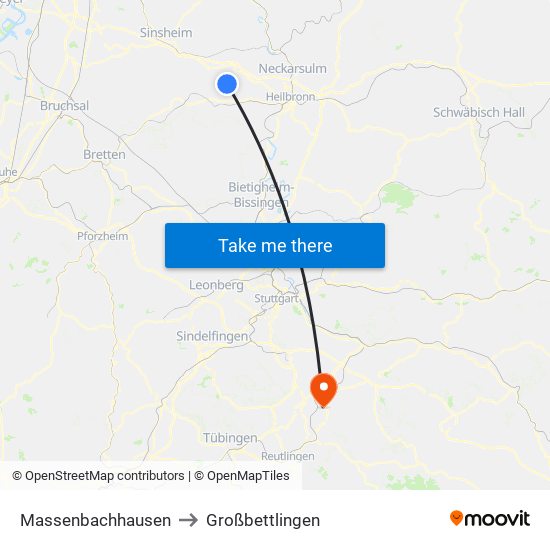 Massenbachhausen to Großbettlingen map