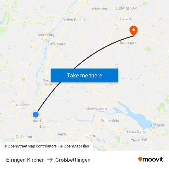 Efringen-Kirchen to Großbettlingen map