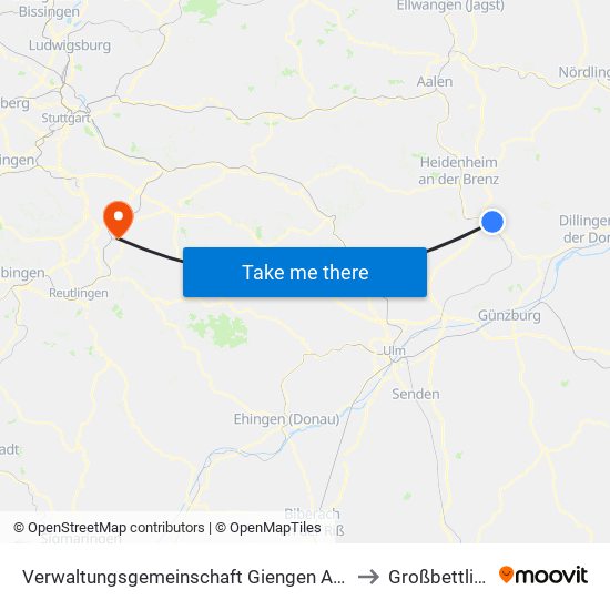 Verwaltungsgemeinschaft Giengen An Der Brenz to Großbettlingen map