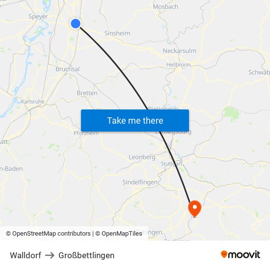 Walldorf to Großbettlingen map