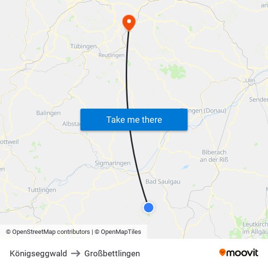 Königseggwald to Großbettlingen map