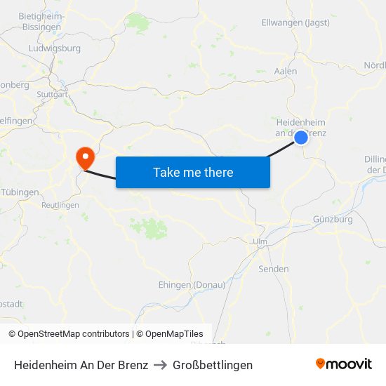 Heidenheim An Der Brenz to Großbettlingen map