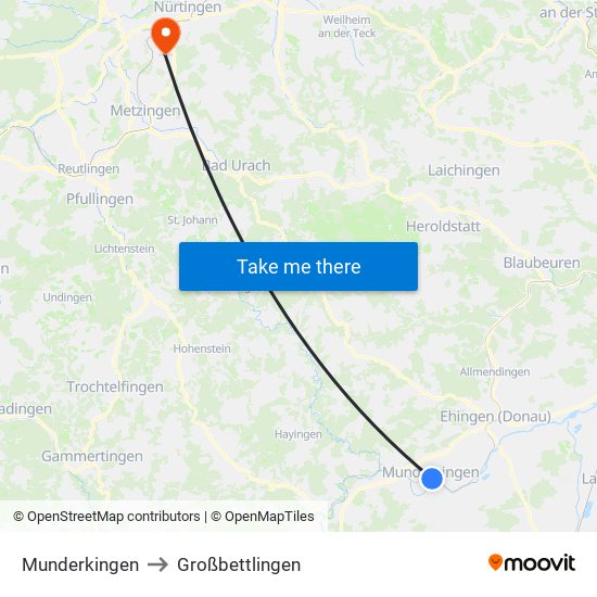 Munderkingen to Großbettlingen map