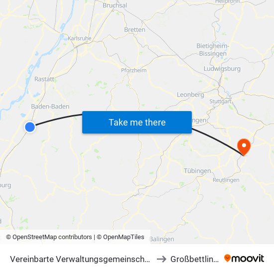 Vereinbarte Verwaltungsgemeinschaft Bühl to Großbettlingen map