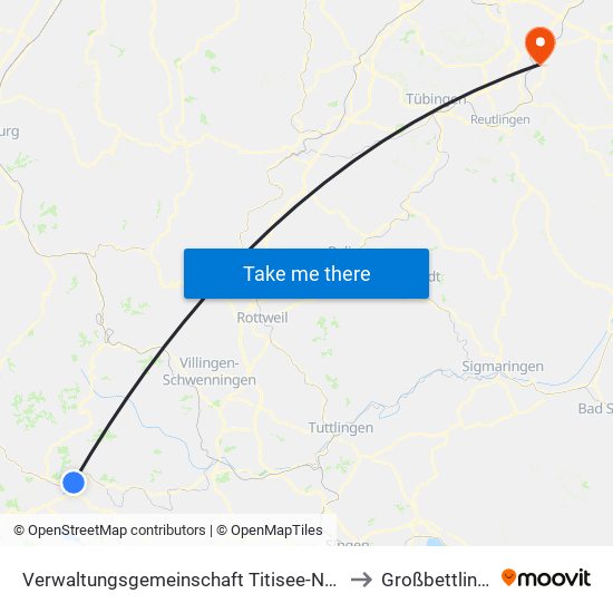 Verwaltungsgemeinschaft Titisee-Neustadt to Großbettlingen map