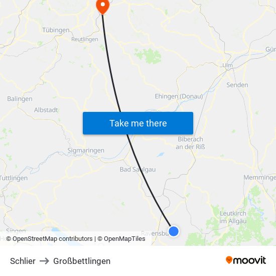 Schlier to Großbettlingen map