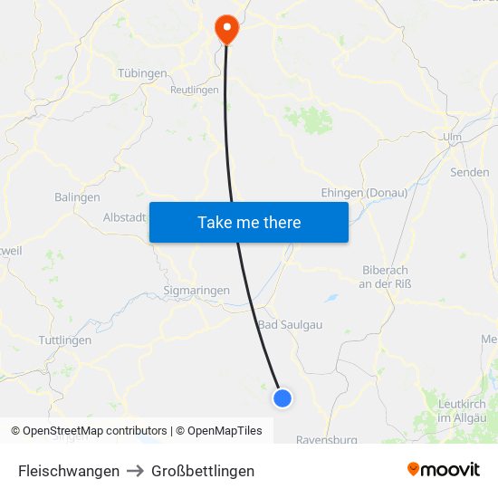 Fleischwangen to Großbettlingen map