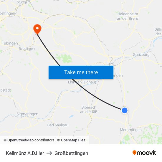 Kellmünz A.D.Iller to Großbettlingen map