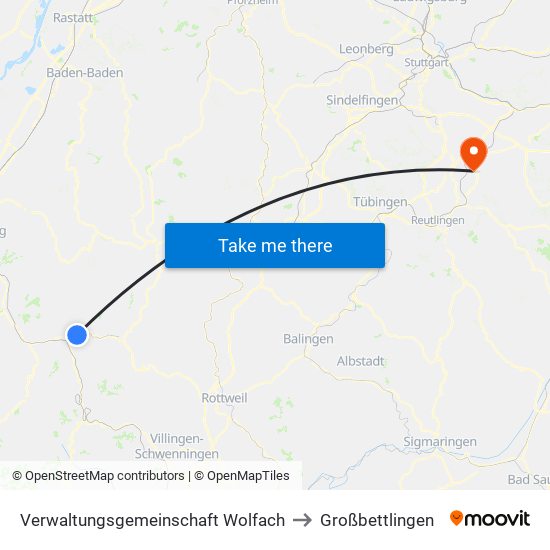 Verwaltungsgemeinschaft Wolfach to Großbettlingen map