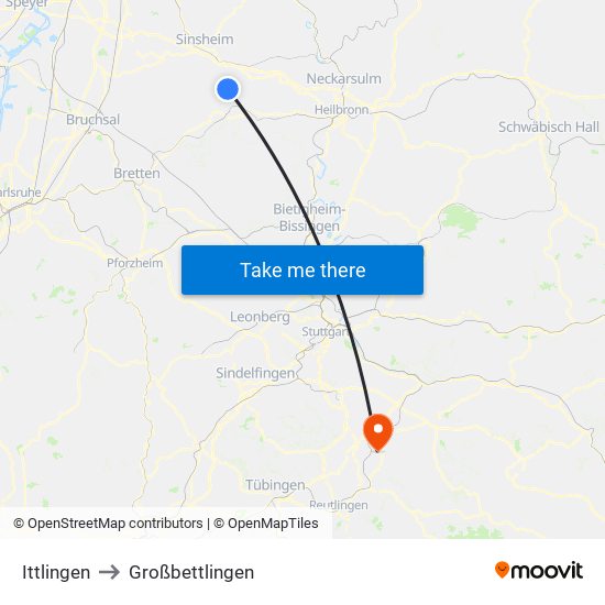 Ittlingen to Großbettlingen map