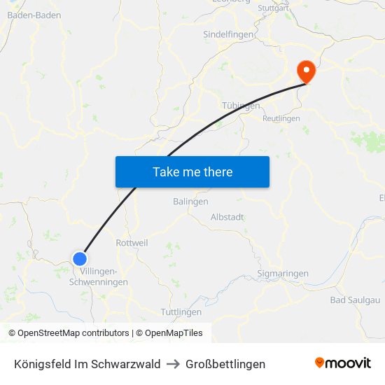 Königsfeld Im Schwarzwald to Großbettlingen map