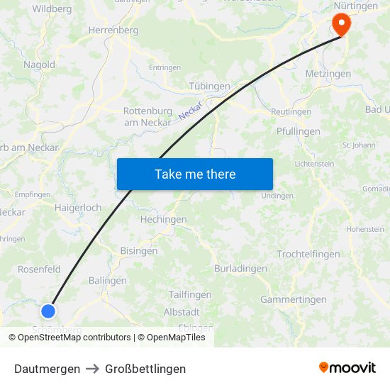 Dautmergen to Großbettlingen map