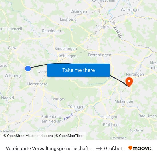 Vereinbarte Verwaltungsgemeinschaft Der Stadt Herrenberg to Großbettlingen map