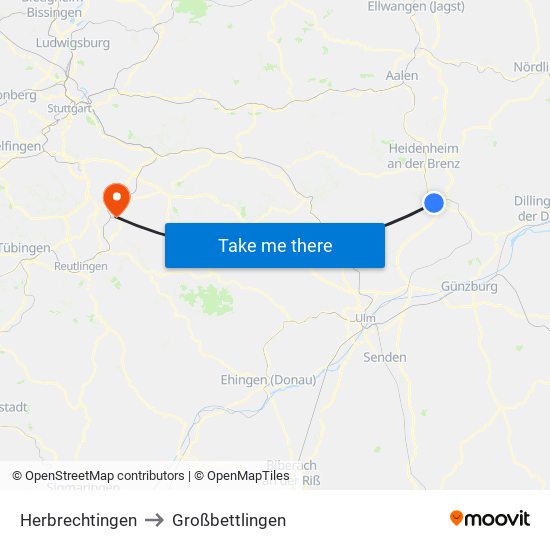 Herbrechtingen to Großbettlingen map