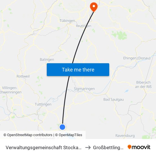 Verwaltungsgemeinschaft Stockach to Großbettlingen map