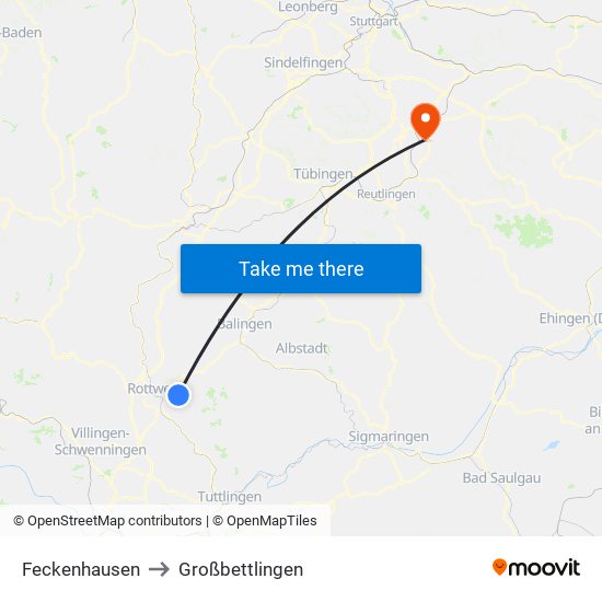 Feckenhausen to Großbettlingen map