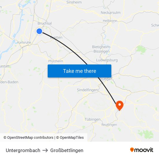 Untergrombach to Großbettlingen map