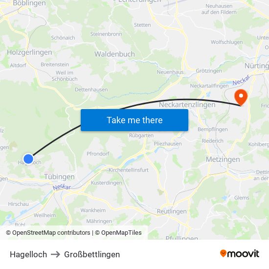Hagelloch to Großbettlingen map