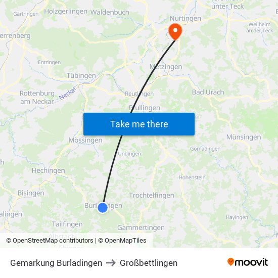 Gemarkung Burladingen to Großbettlingen map