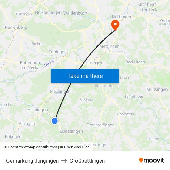 Gemarkung Jungingen to Großbettlingen map