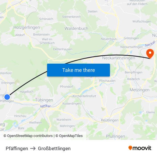 Pfäffingen to Großbettlingen map