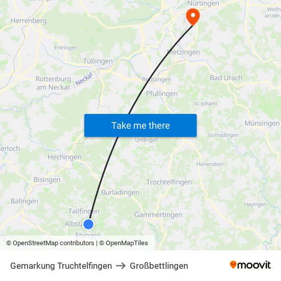 Gemarkung Truchtelfingen to Großbettlingen map