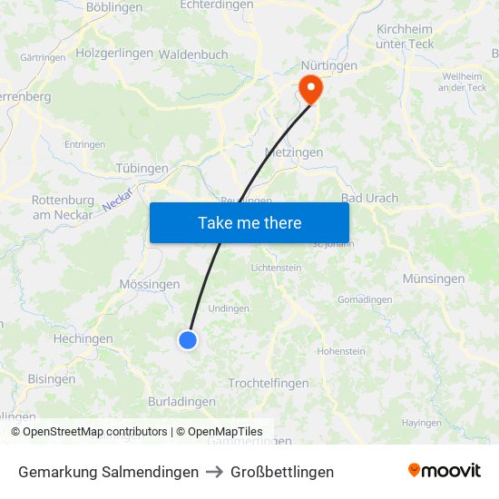 Gemarkung Salmendingen to Großbettlingen map