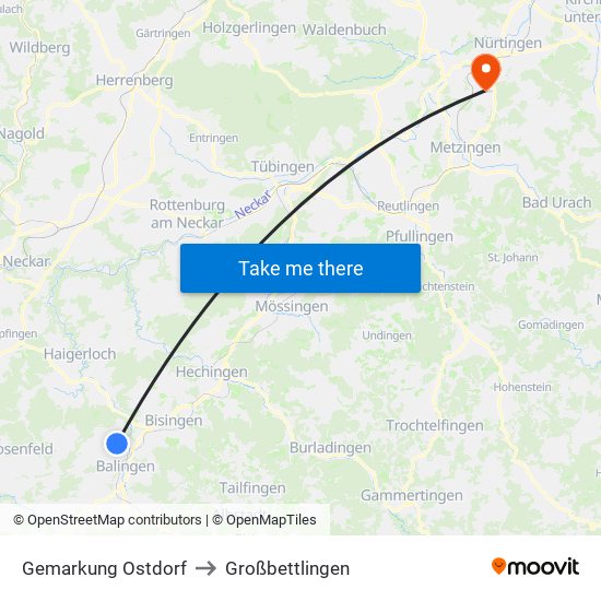 Gemarkung Ostdorf to Großbettlingen map