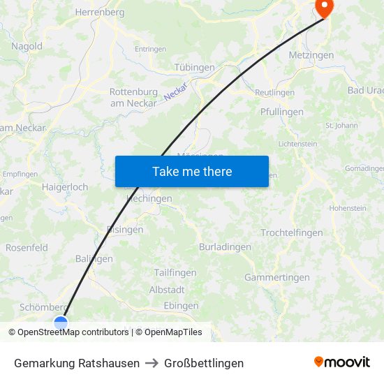 Gemarkung Ratshausen to Großbettlingen map