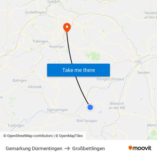 Gemarkung Dürmentingen to Großbettlingen map