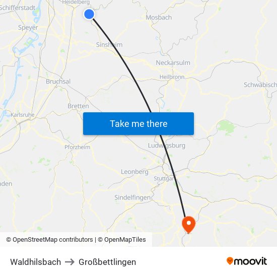 Waldhilsbach to Großbettlingen map