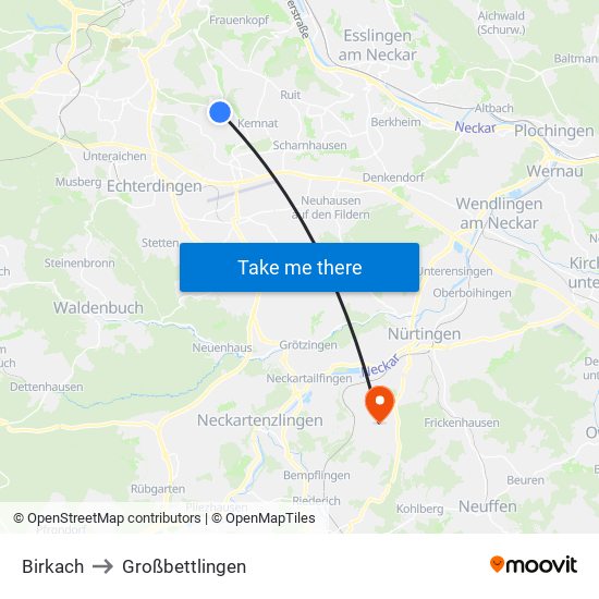 Birkach to Großbettlingen map