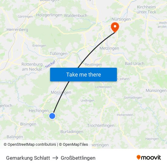 Gemarkung Schlatt to Großbettlingen map